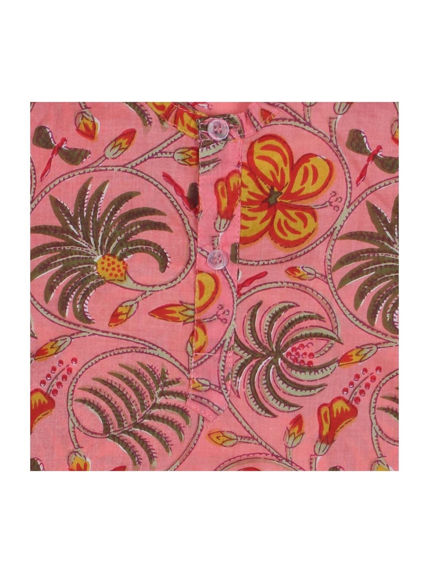 Ahhaaaa Kids Pink & White Cotton Floral Print Kurta Set