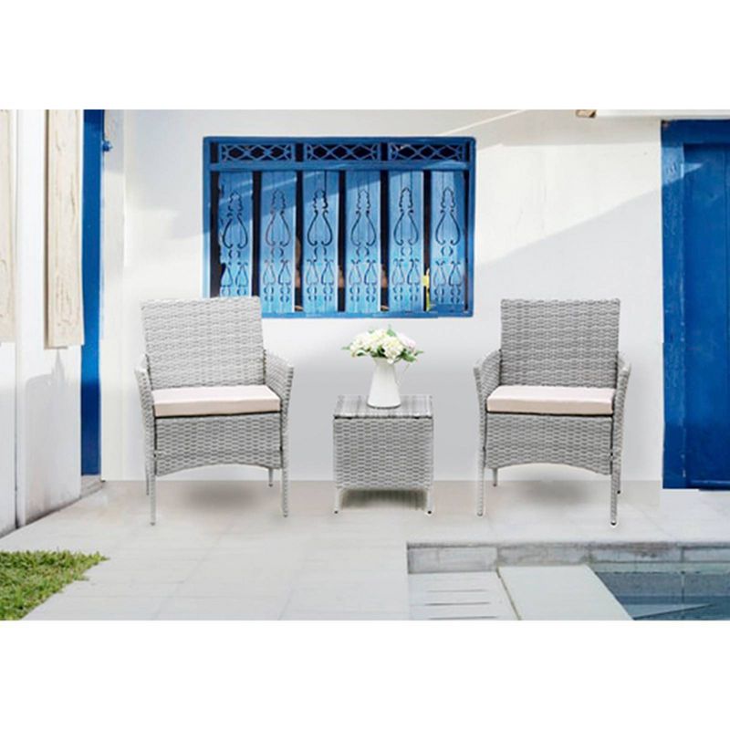 3pc Rattan Patio Conversation Set with Cushions - Art Leon
