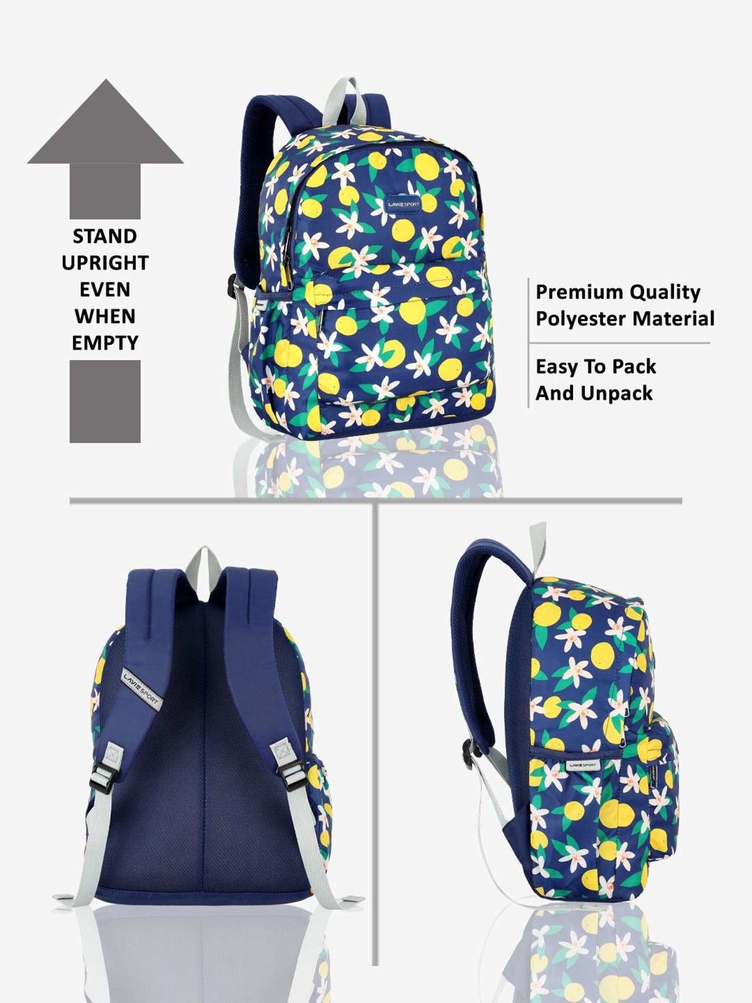 Lavie Sport Lime 18L Printed Casual Backpack |School Bag for Girls (Navy)
