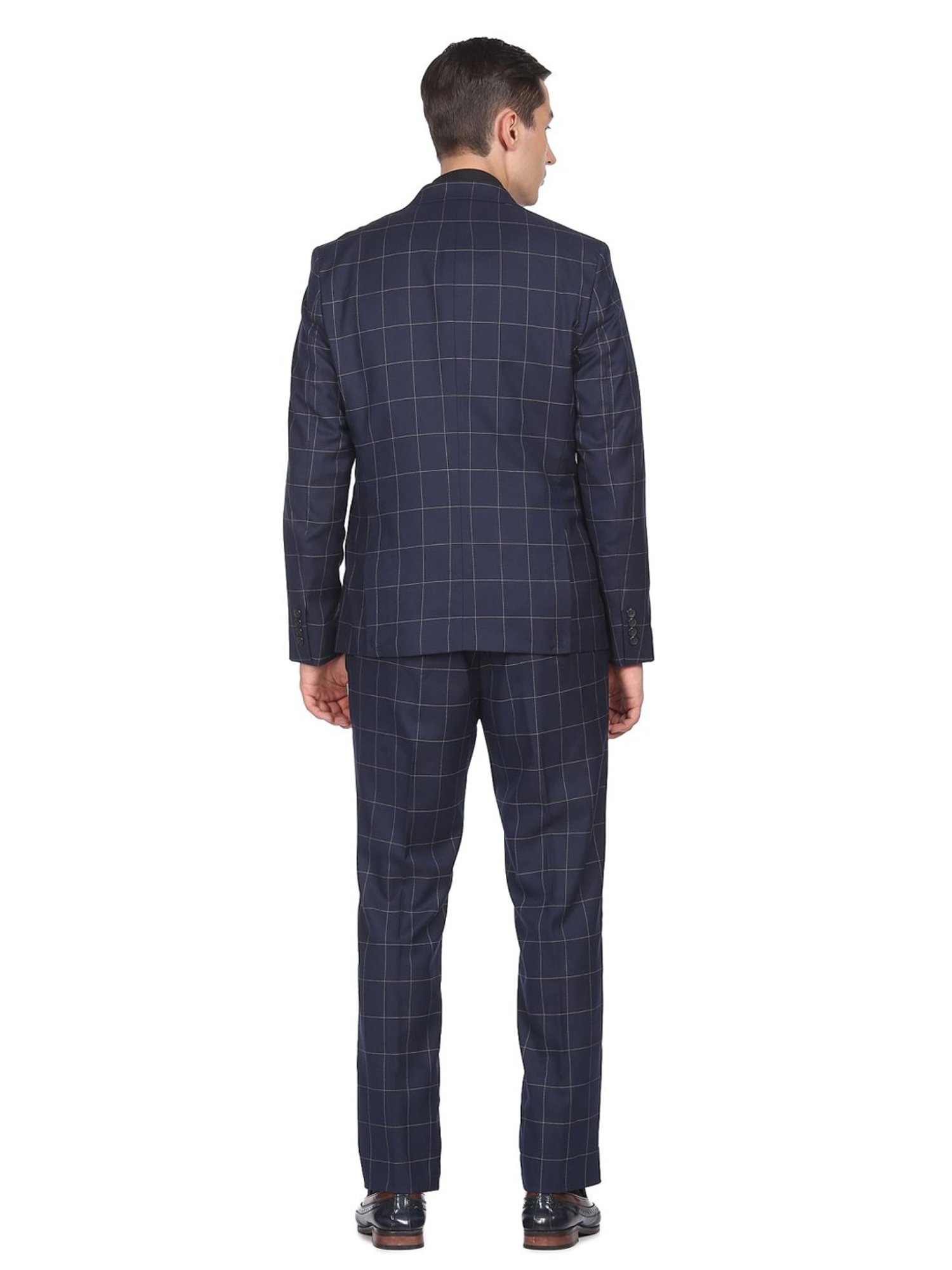 Arrow Navy Regular Fit Checks Three Piece Suit