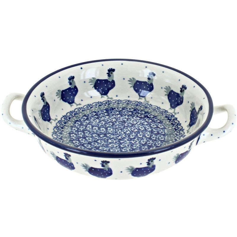 Blue Rose Polish Pottery Barnyard Rooster Mini Casserole with Handles