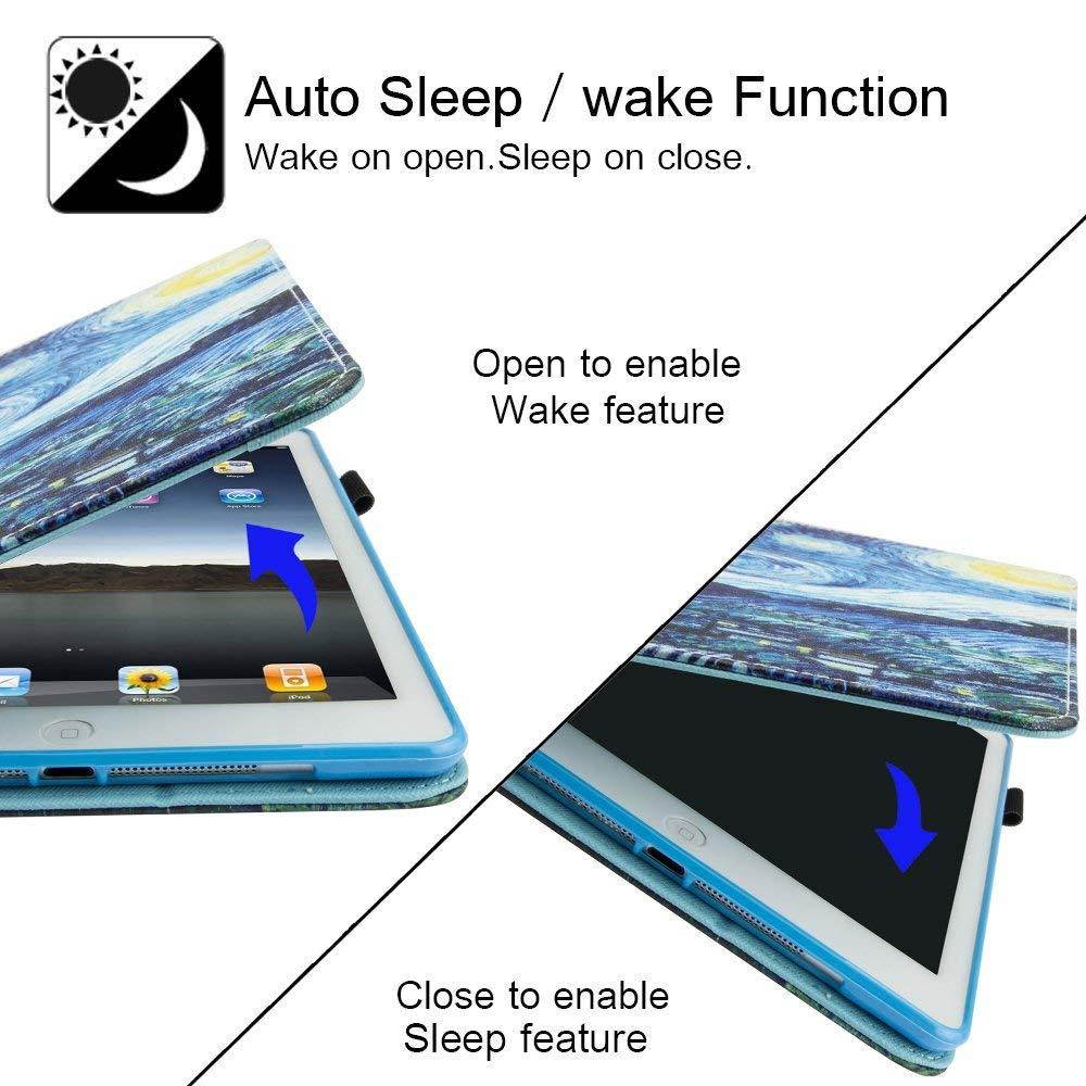 iPad 9.7 inch 2018/2017 Case, iPad Air Case, iPad Air 2 Case, Dteck PU Leather Folio Smart Cover Stand Wallet Case with Auto Sleep Wake for iPad 9.7 inch 2018 2017,iPad Air 1, iPad Air 2, Starry Night