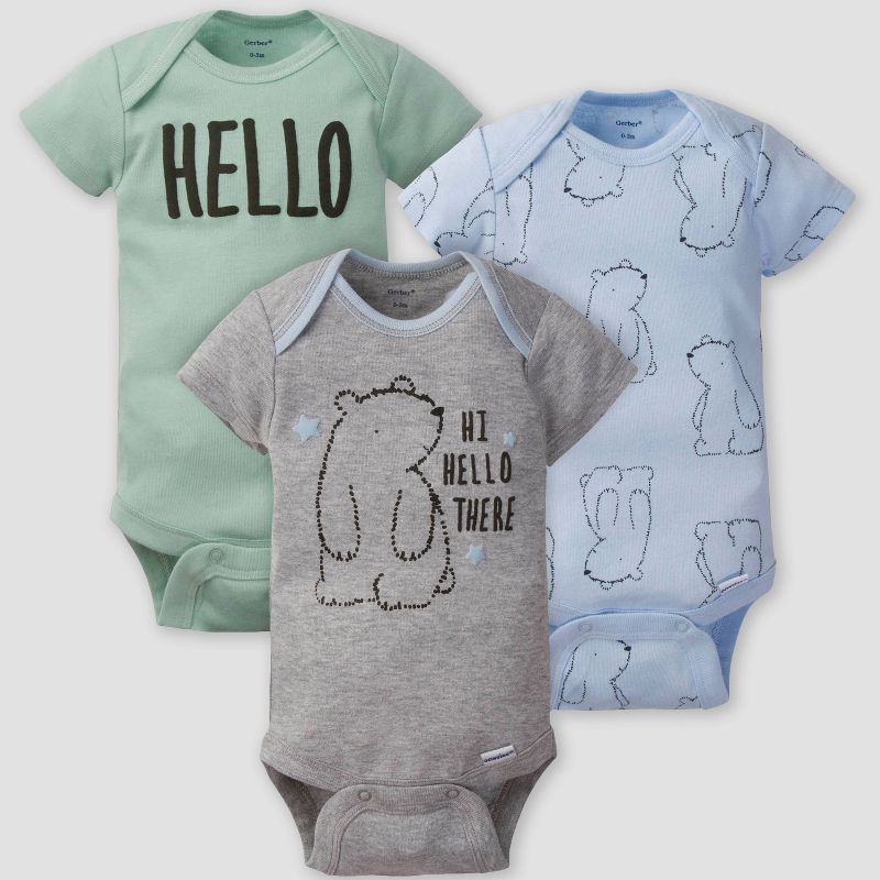 Gerber Baby Boys' 5pk Bear Short Sleeve Onesies and Sleep N' Play - Gray/Blue/Green 6-9M