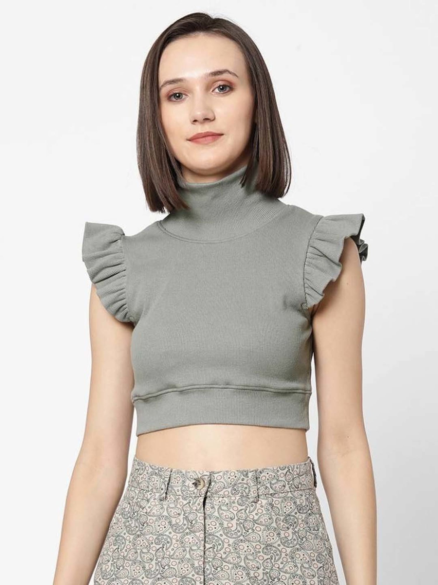VASTRADO Grey Cotton Crop Top