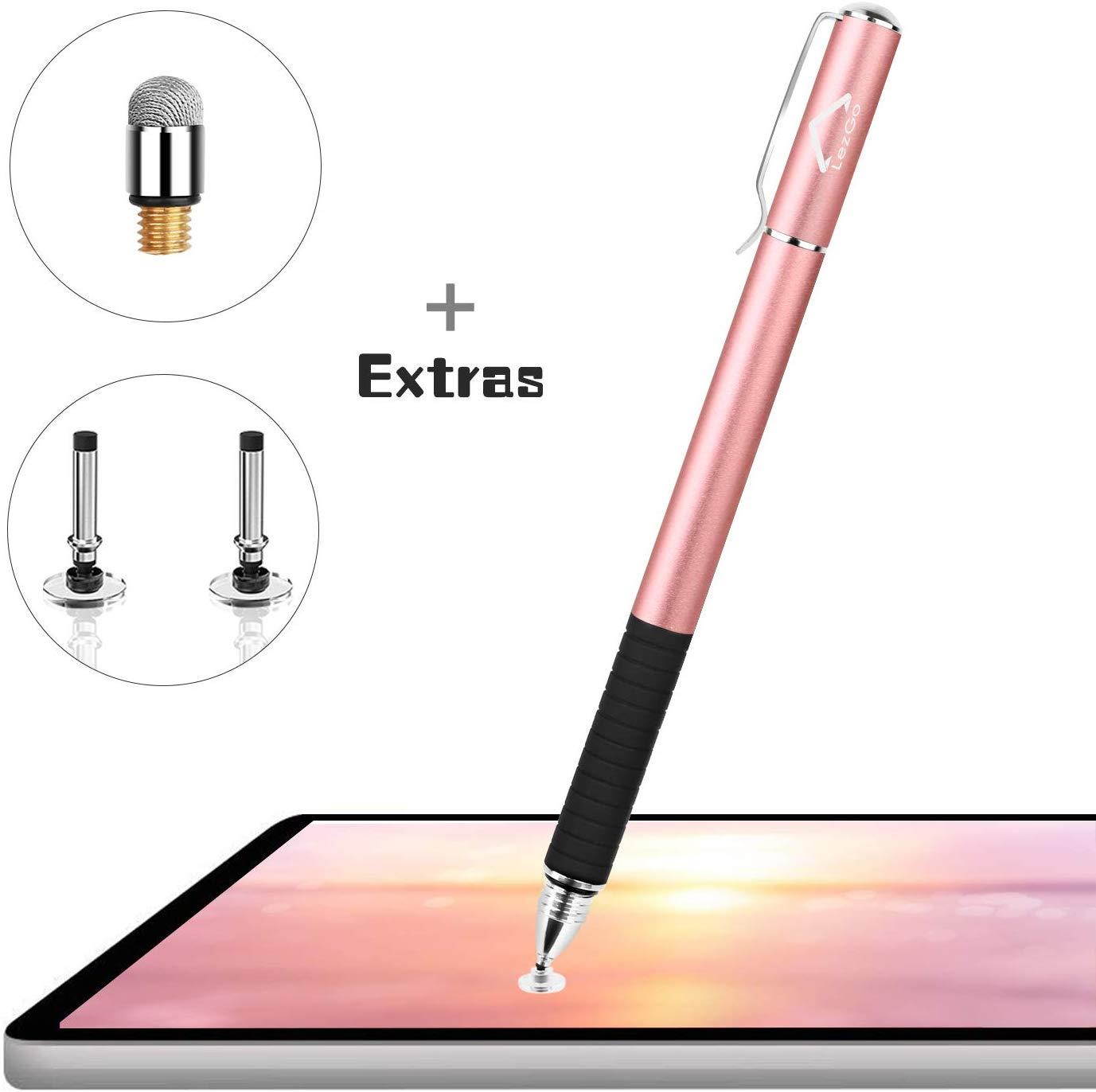 Stylus Pens for Touch Screens, LezGo 2-in-1 Universal Disc Stylus for iPad, iPhone and All Other Capacitive Cellphones, Tablets, Laptops Bundle with 3 Replacement Tips (Pink)