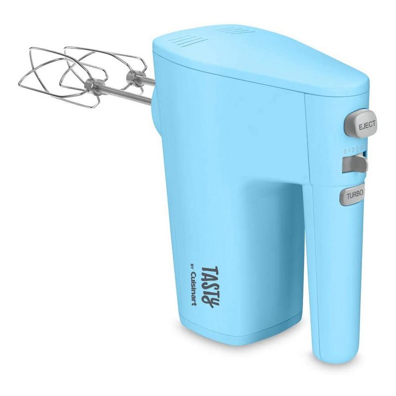 Tasty by Cuisinart Electric Home Kitchen Handheld Food Mixer with Wire Beaters, Dough Hooks, Turbo Boost Feature, and Variable 5 Speed Control, Blue