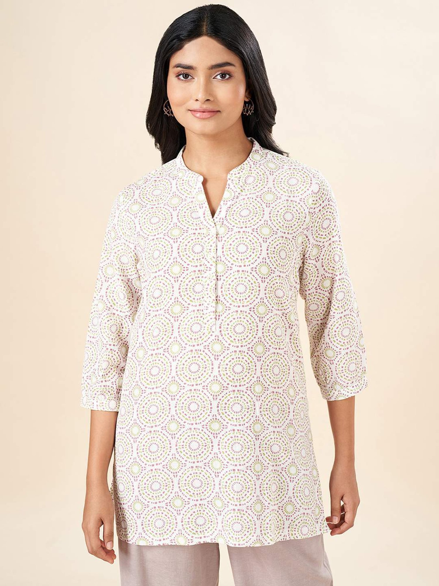 Akkriti by Pantaloons White Cotton Printed Tunic