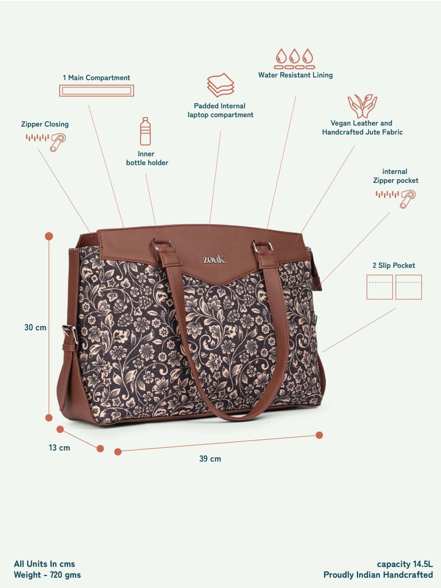 ZOUK Multicolor Printed Large Tote Bag