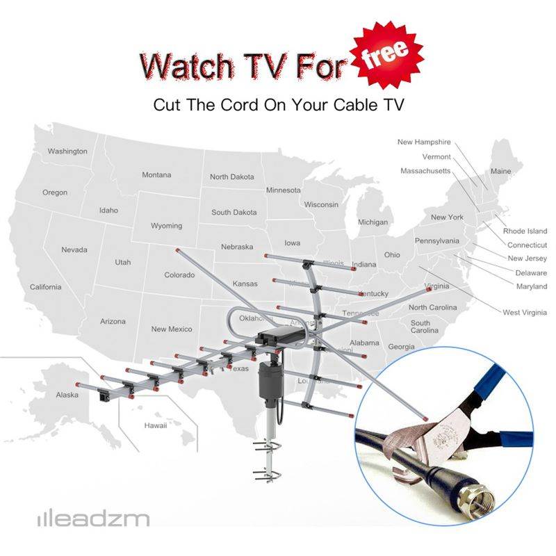 Outdoor Antenna Leadzm TA-001 360&deg;Rotation UV 45-230MHz/470-860MHz 15-22dB  HD 1080P Outdoor Amplified HDTV Digital TV Antenna Long Range VHF UHF