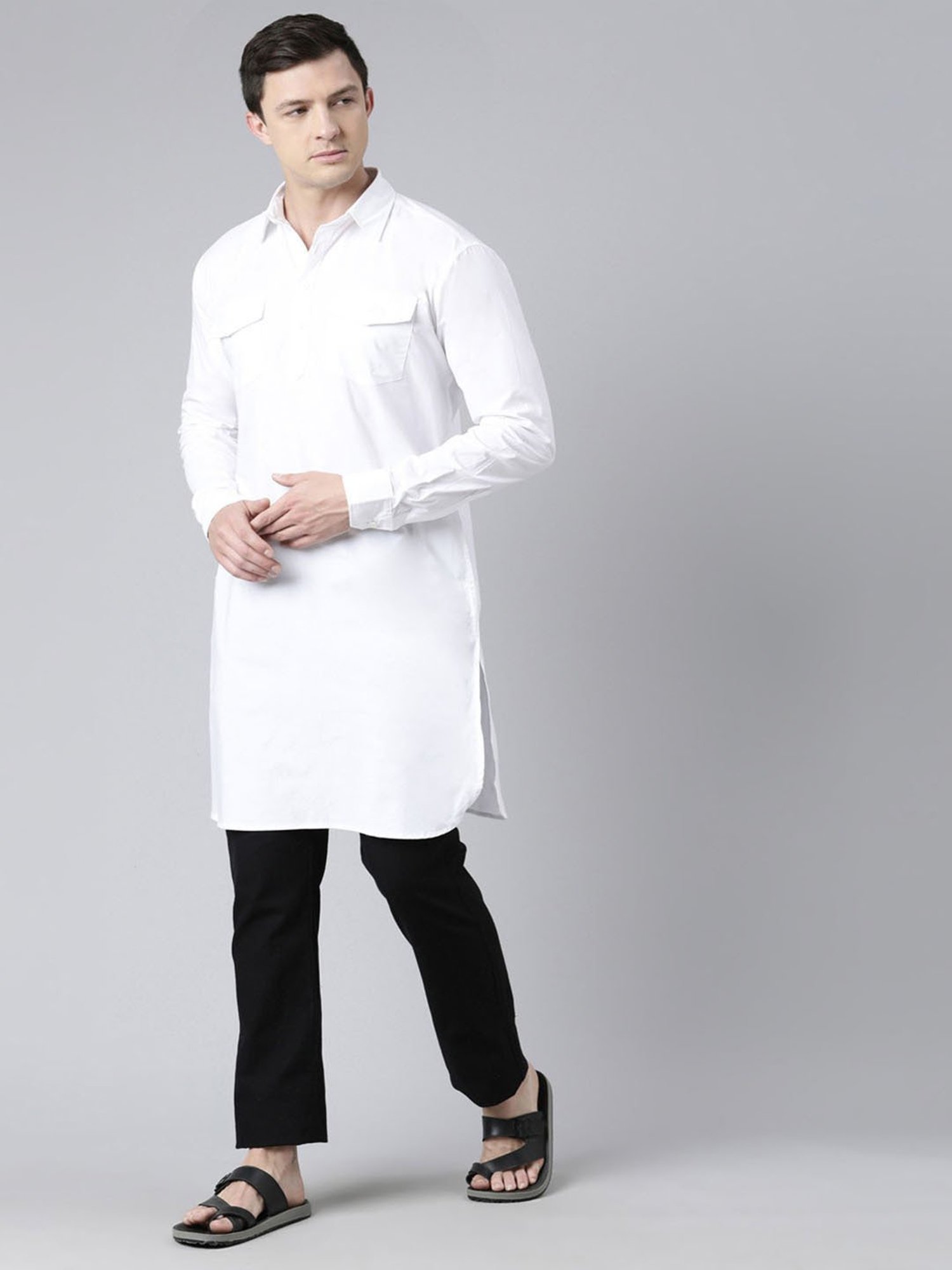 Manthan Red Full Sleeves Solid Kurta