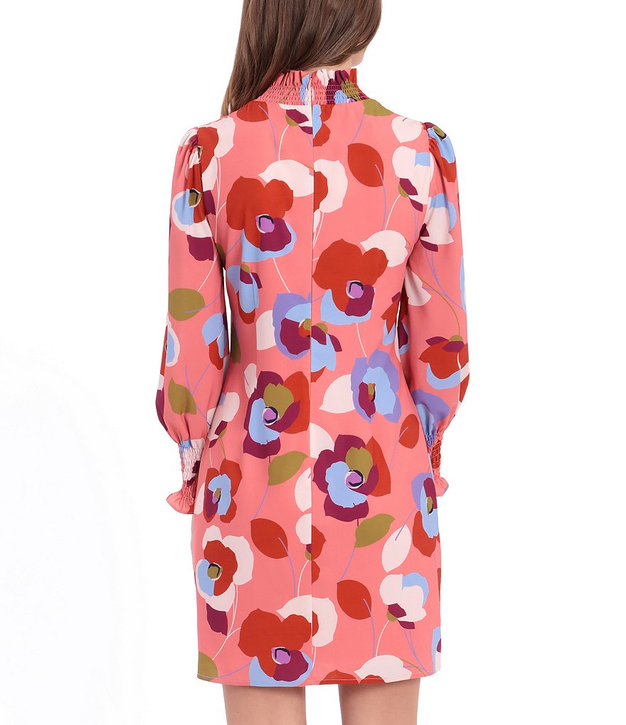 Donna Morgan Raglan Sleeve Mock Neck Floral Dress