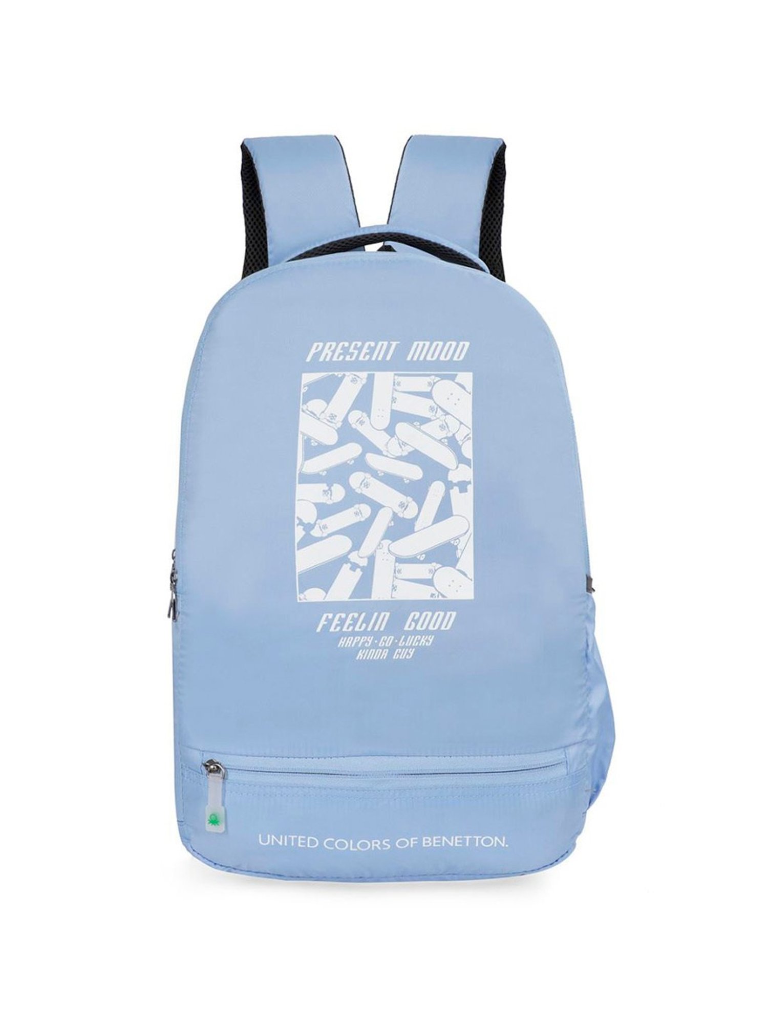 United Colors of Benetton Skater Light Blue Polyester Printed Backpack