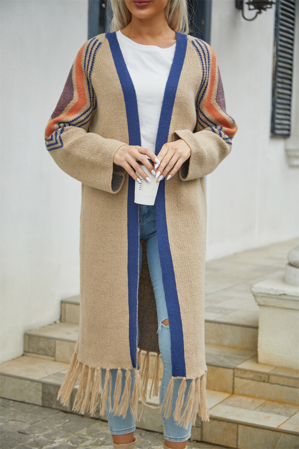 Black Plaid Casual Contrast Trim Knit Cardigan