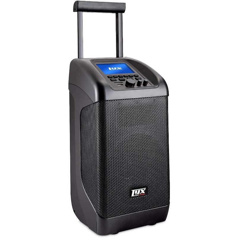 LyxPro Traveler Portable PA Speaker | 100W Rechargeable PA System w/ 8&rdquo; Woofer, Bluetooth, USB/SD Card Reader, LCD Screen & Inputs for Mic, XLR, RCA & Lines | Perfect for Karaoke, Presentations, Etc.