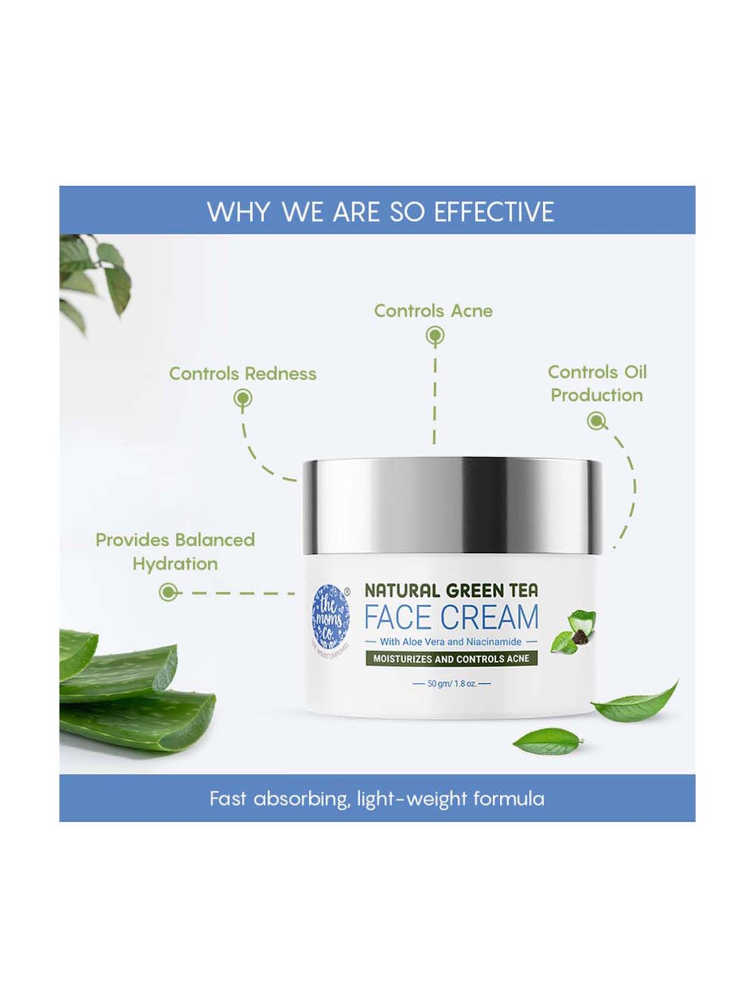 The Moms Co. Natural Green Tea Face Cream with Mono Carton - 50 gm
