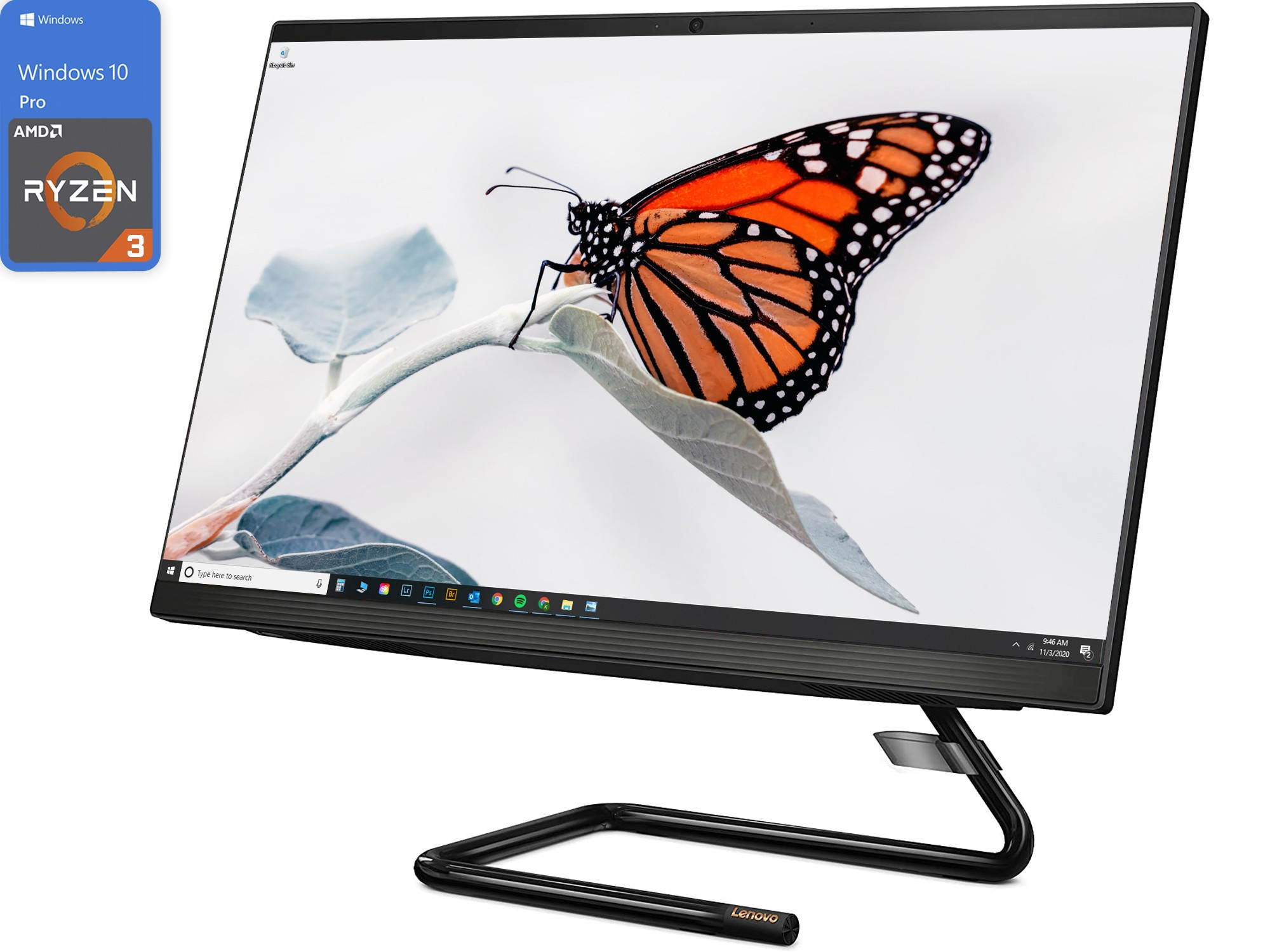 Lenovo IdeaCentre 3 All-in-One, 23.8" FHD Display, AMD Ryzen 3 4300U Upto 3.7GHz, 8GB RAM, 256GB NVMe SSD, DVDRW, HDMI, Card Reader, Wi-Fi, Bluetooth, Windows 10 Pro
