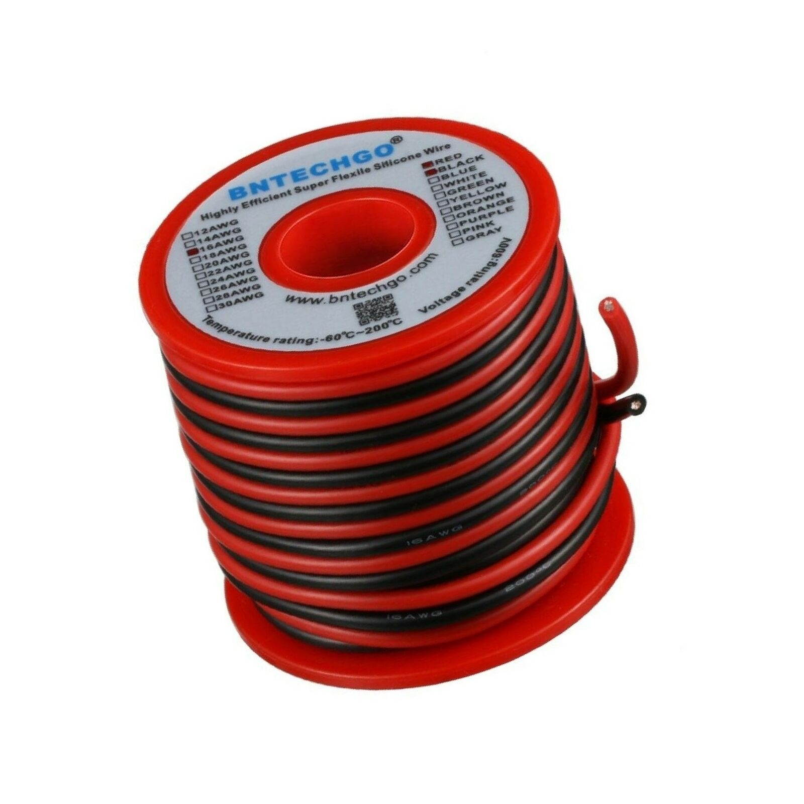 BNTECHGO 16 Gauge Silicone Wire Spool Red and Black Each 25ft 2 Separate Wire...