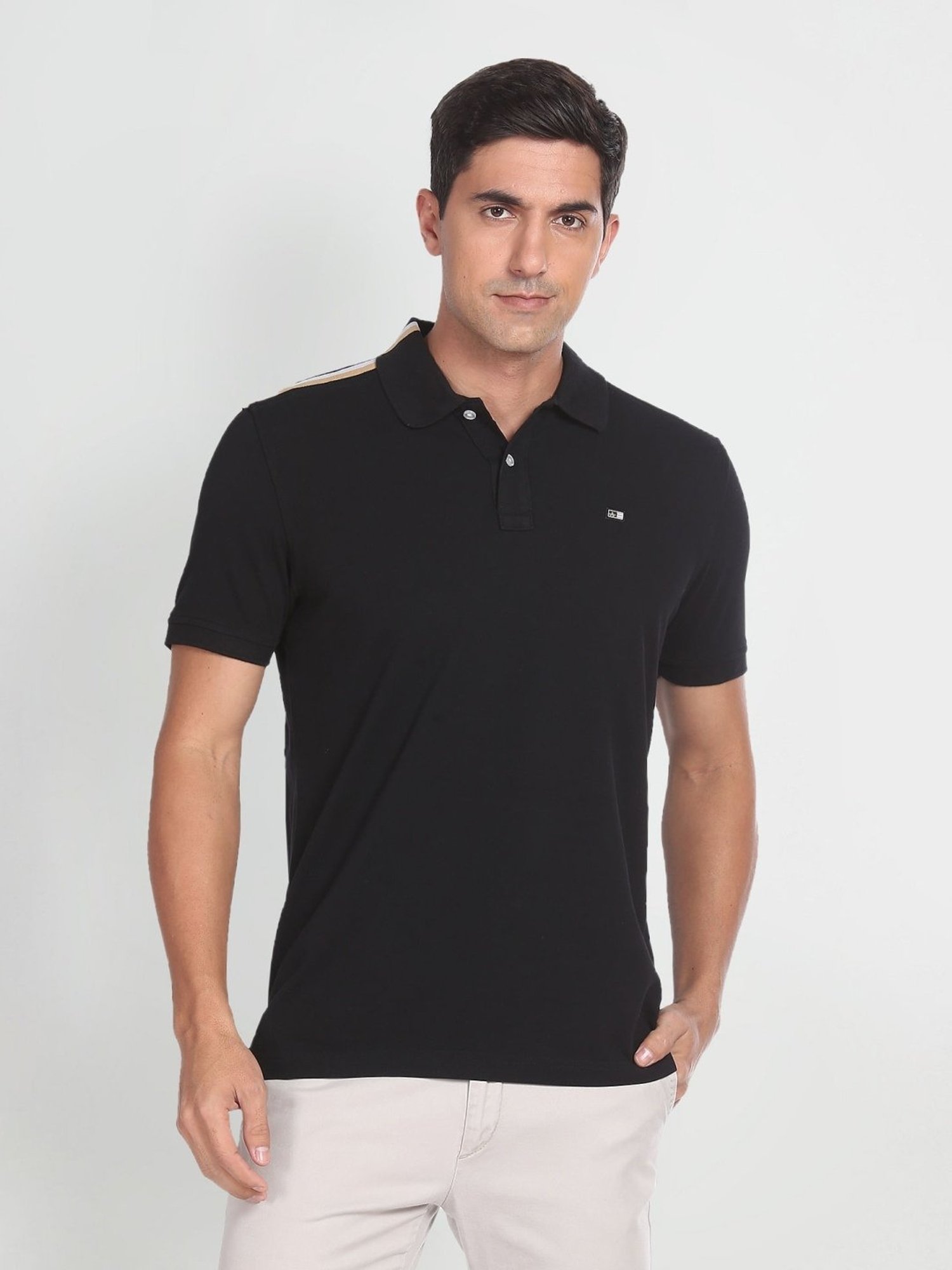 Arrow Black Cotton Regular Fit Polo T-Shirt