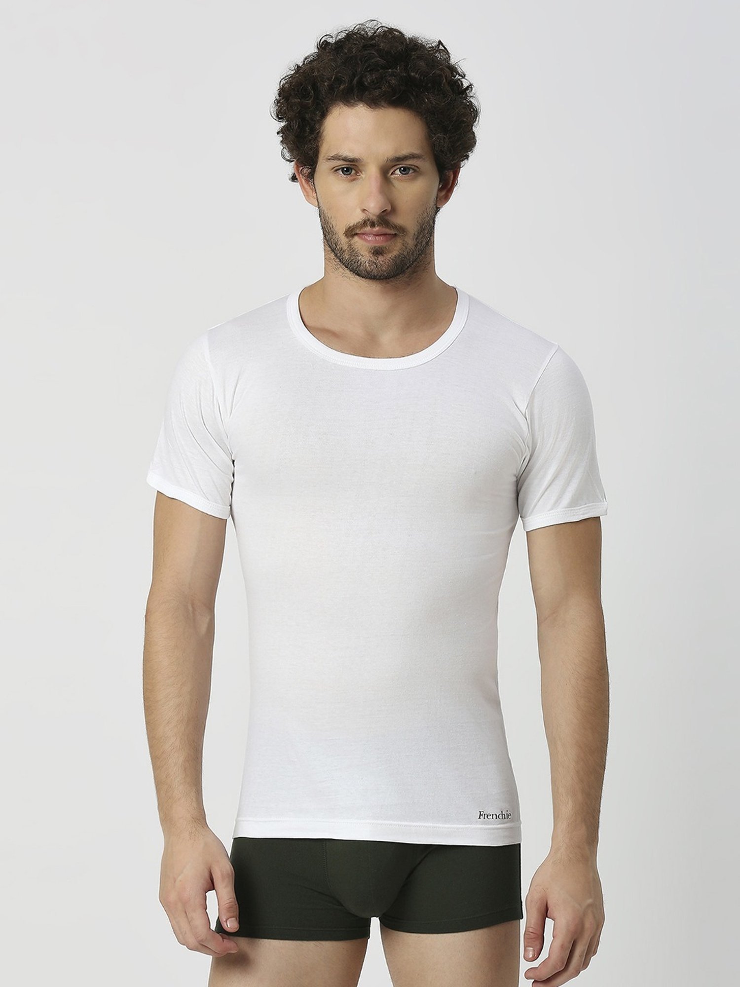 Frenchie White Cotton Skinny Fit Vest - Pack Of 5