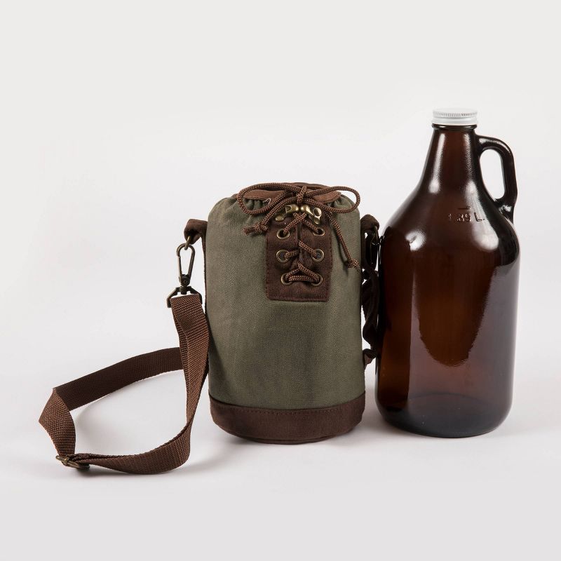 Legacy by Picnic Time Growler Tote with 64 oz. Glass Growler - Khaki Green