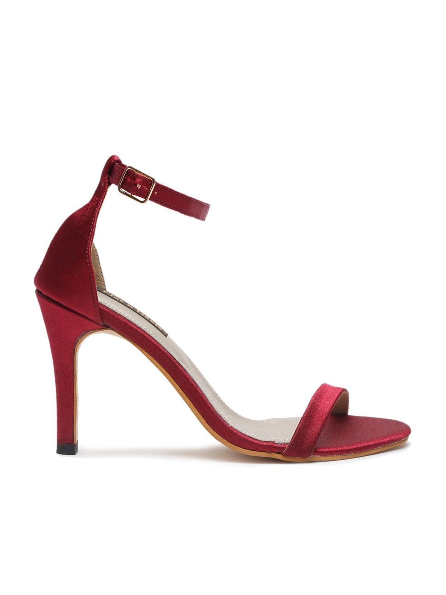 Flat N Heels Women's Maroon Ankle Strap Stilettos