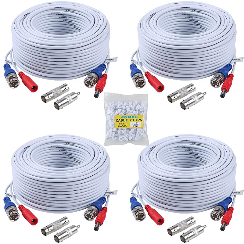 Security Camera Cable 4 30M 100ft AllinOne BNC Video Power Cables BNC Extension Wire Cord for CCTV Camera DVR Security System 4Pack White