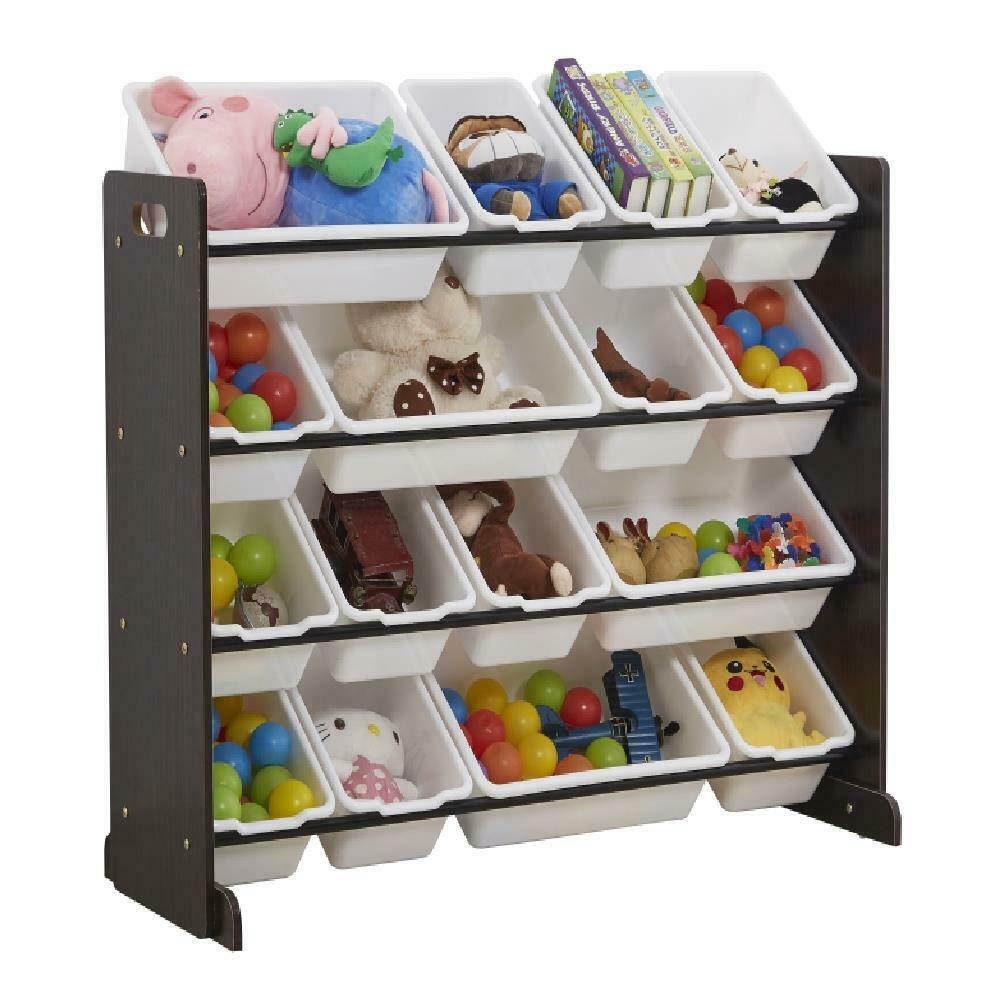 Kids Toy Storage Organizer with 16 Plastic Bins Box Children MDF Rack X-Large