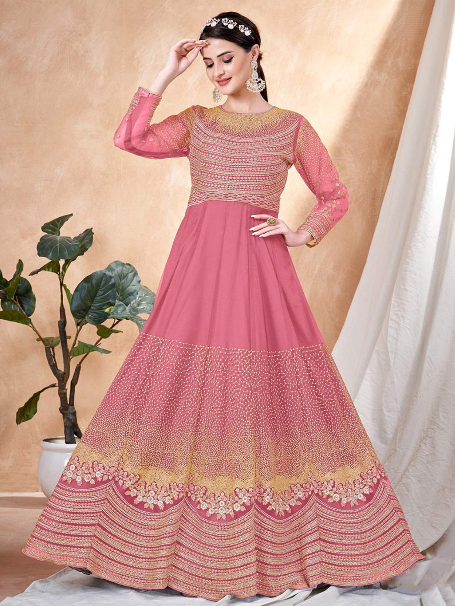 Odette Pink Embroidered Unstitched Dress Material