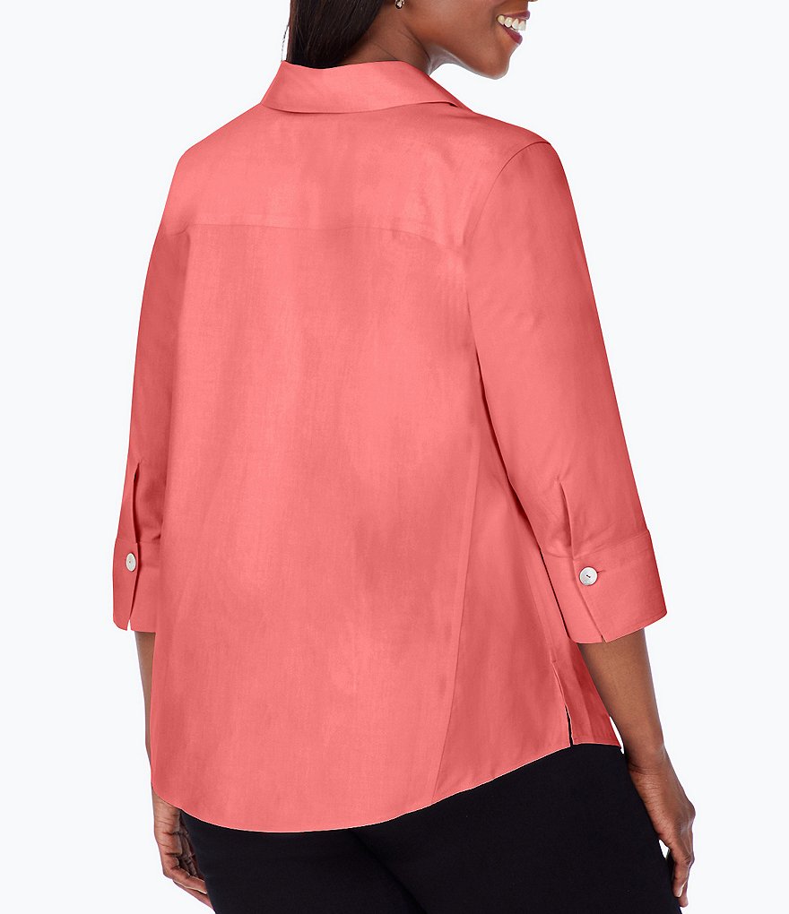Foxcroft Plus Size Point Collar Neck 3/4 Sleeve Paityn Solid Shirt