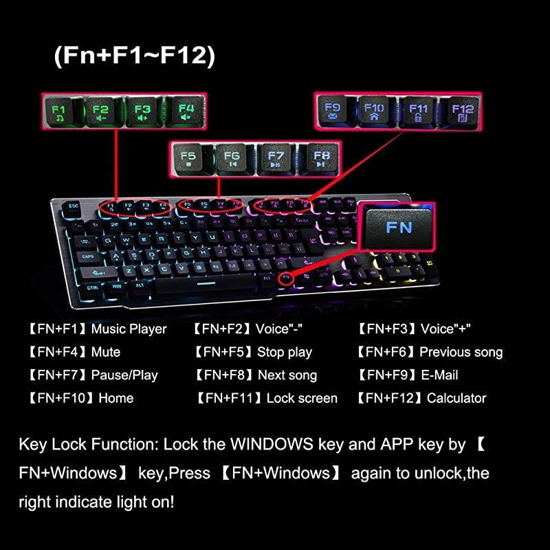 Keyboard and Mouse,Suspended Keycap Mechanical Feel Backlit Gaming Keyboard Mouse Set-Wireless 2.4G Drive Free,Adjustable Breathing Lamp,Anti-ghosting,12 Multimedia Keys (Black-Combo)