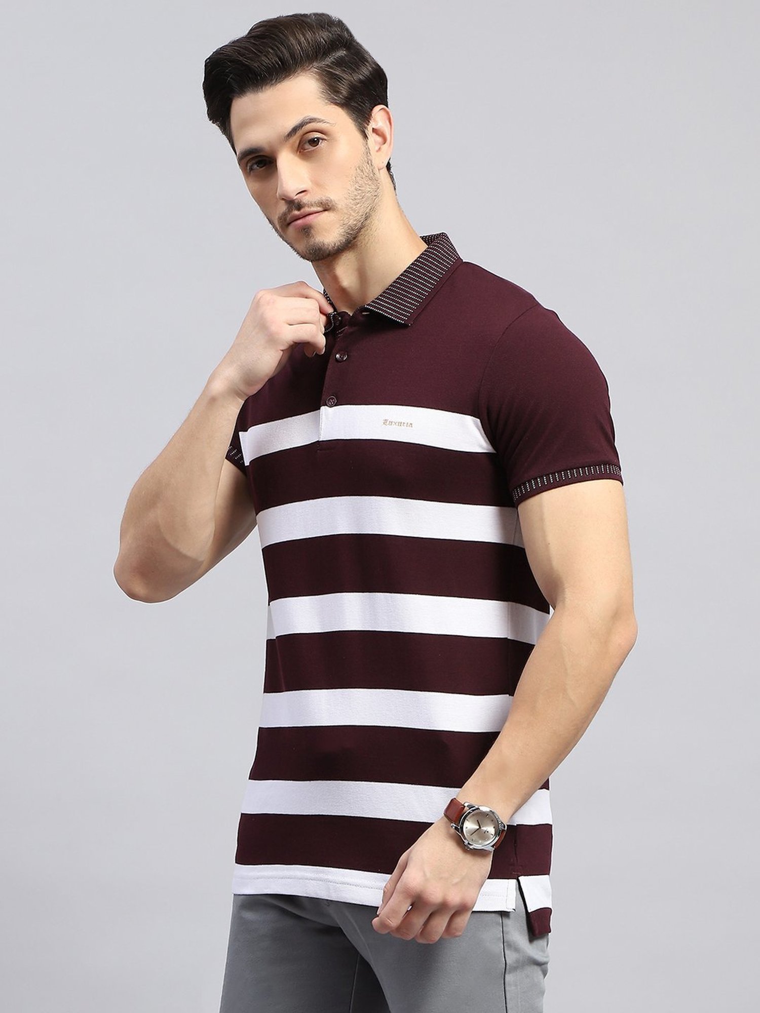 Monte Carlo Wine Regular Fit Striped Polo T-Shirt