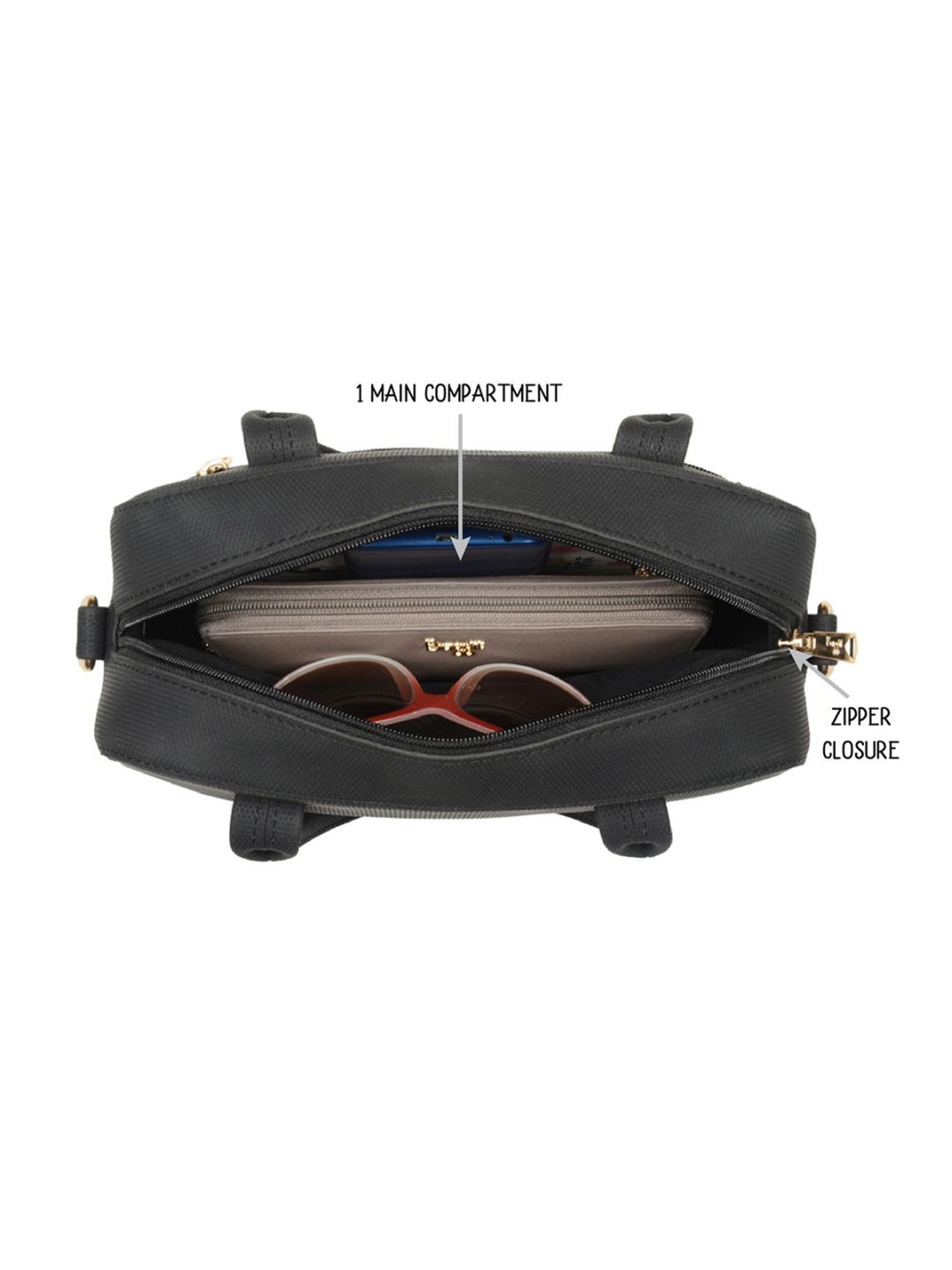 Baggit Bodwin Embry Black PU Textured Handbag