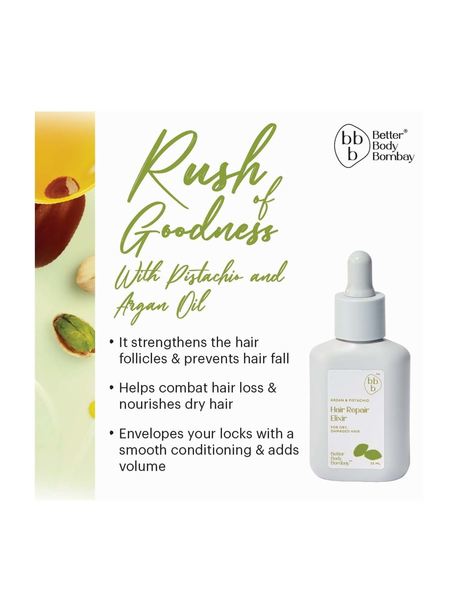 bbb Better Body Bombay Argan & Pistachio Hair Repair Elixir - 50 ml