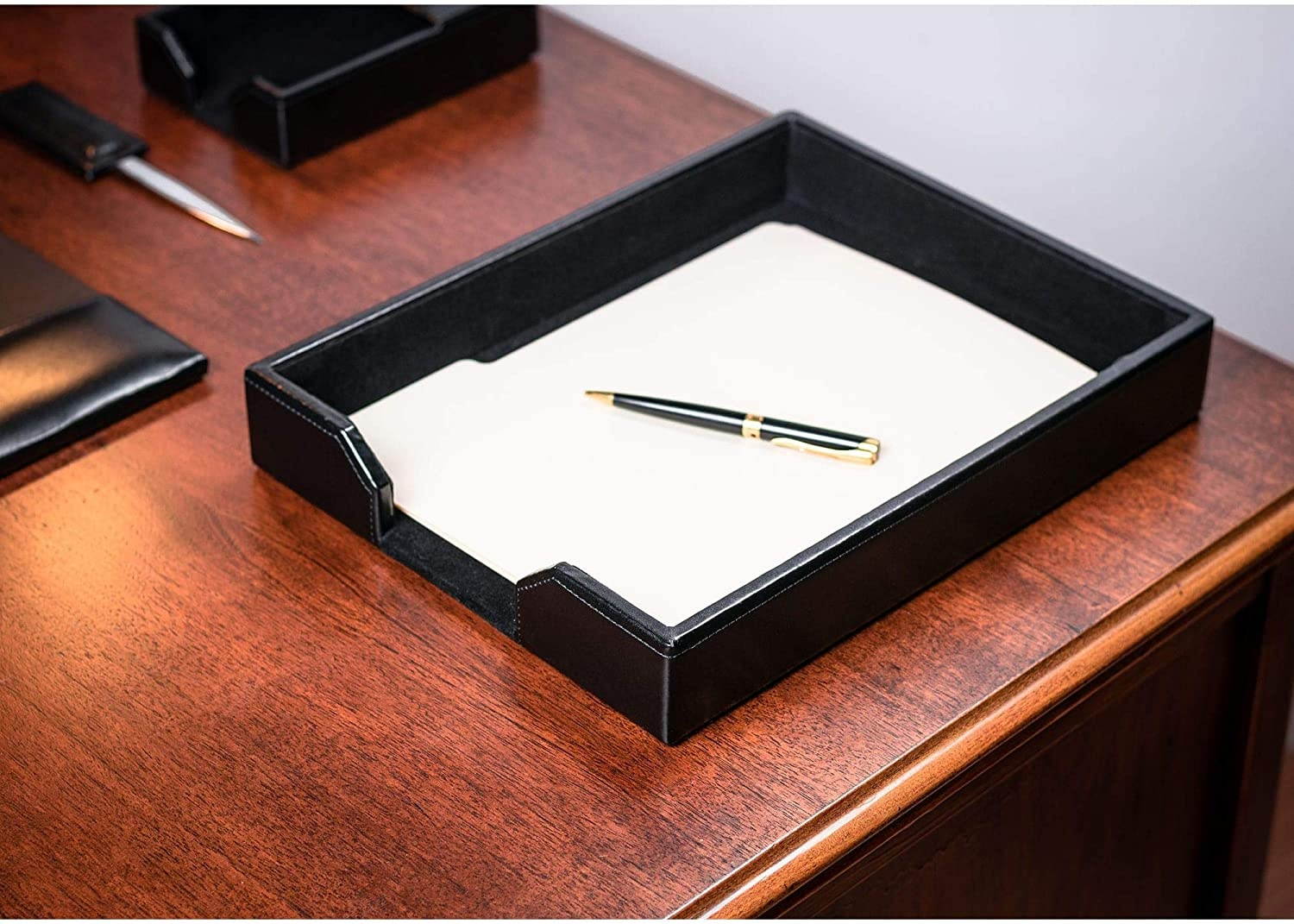 Dacasso Bonded Leather Letter Tray - Black (Pack of 3)