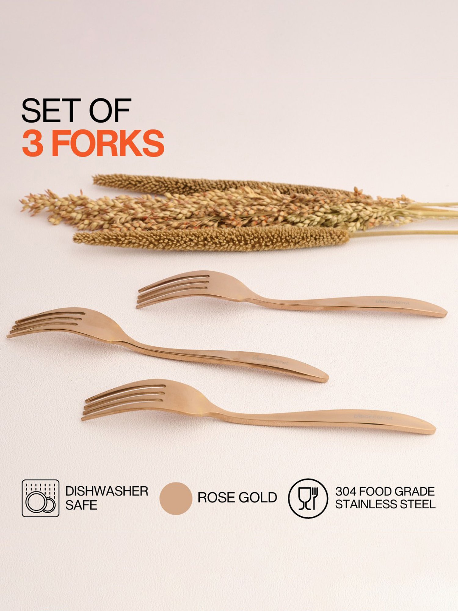 BlackCarrot Rose Gold Stainless Steel Fork Set of 3