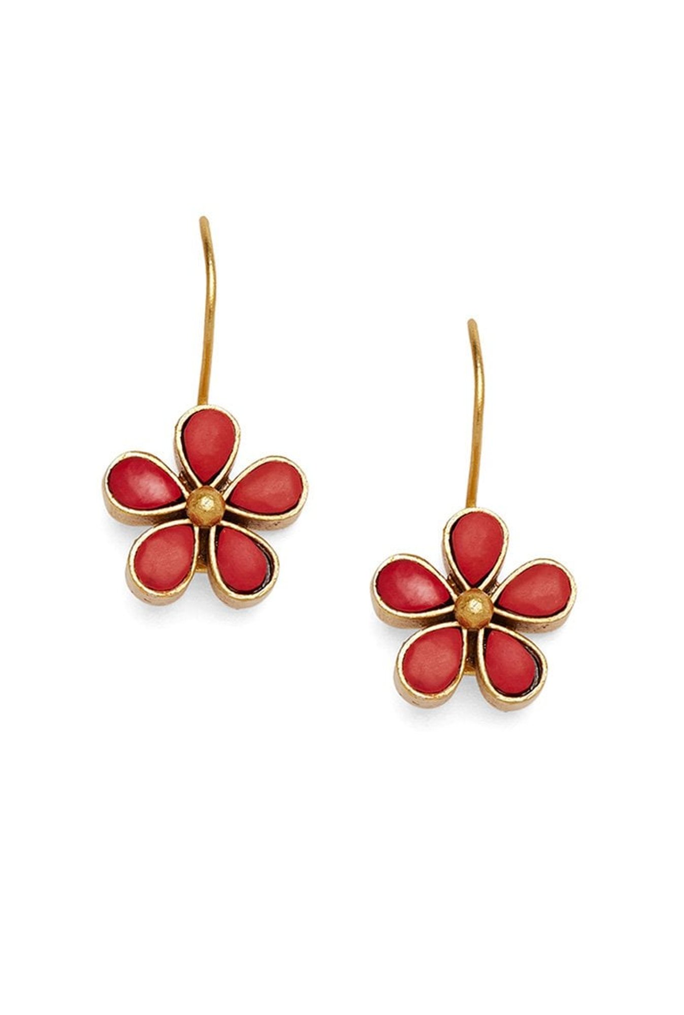 Panash Red & Golden Brass Floral Drop Earrings