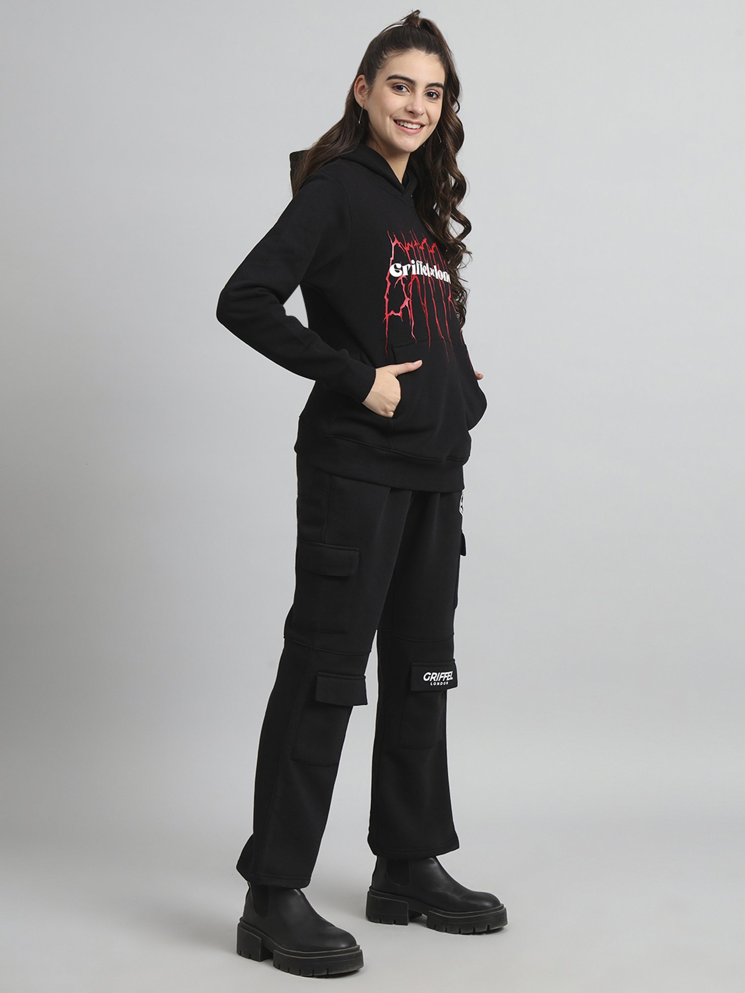 GRIFFEL Black Printed Sweatshirt Track Pants Set