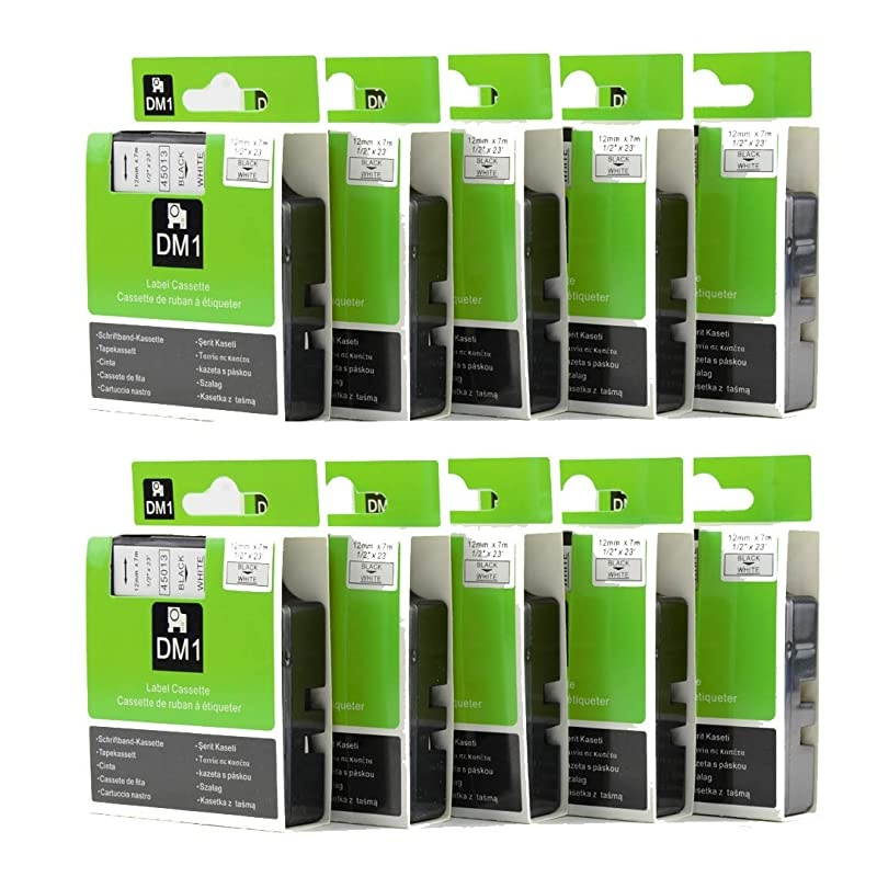 DYMO D1 45013 Label Tape  10 Pack Black on White Label Tape Cartridge Compatible for DYMO Standard D1 45013 Label Manager 12 x 23 12mm x 7m