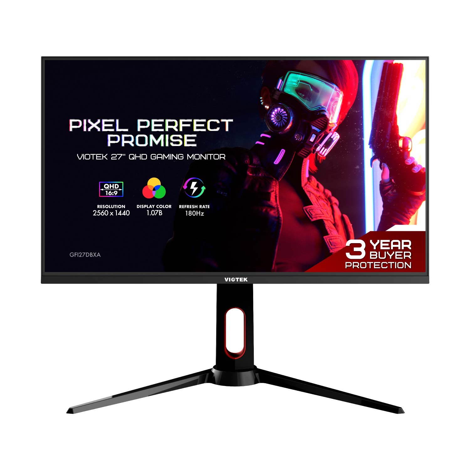 VIOTEK GFI27DBXA 27 Inch 180Hz QHD 1440p 1ms Gaming Monitor with HDR, G-SYNC / FreeSync Compatible, HDMI 2.0, DisplayPort 1.4, VESA, 141% sRGB & over 1 Billion Colors &ndash; 3 Years Zero Dead Pixels