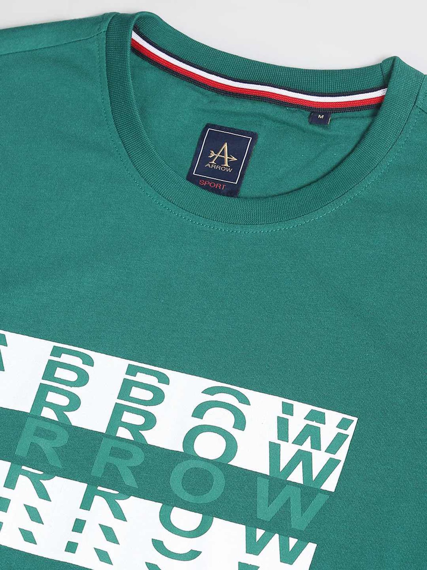 Arrow Sport Dark Green Cotton Regular Fit Printed T-Shirt