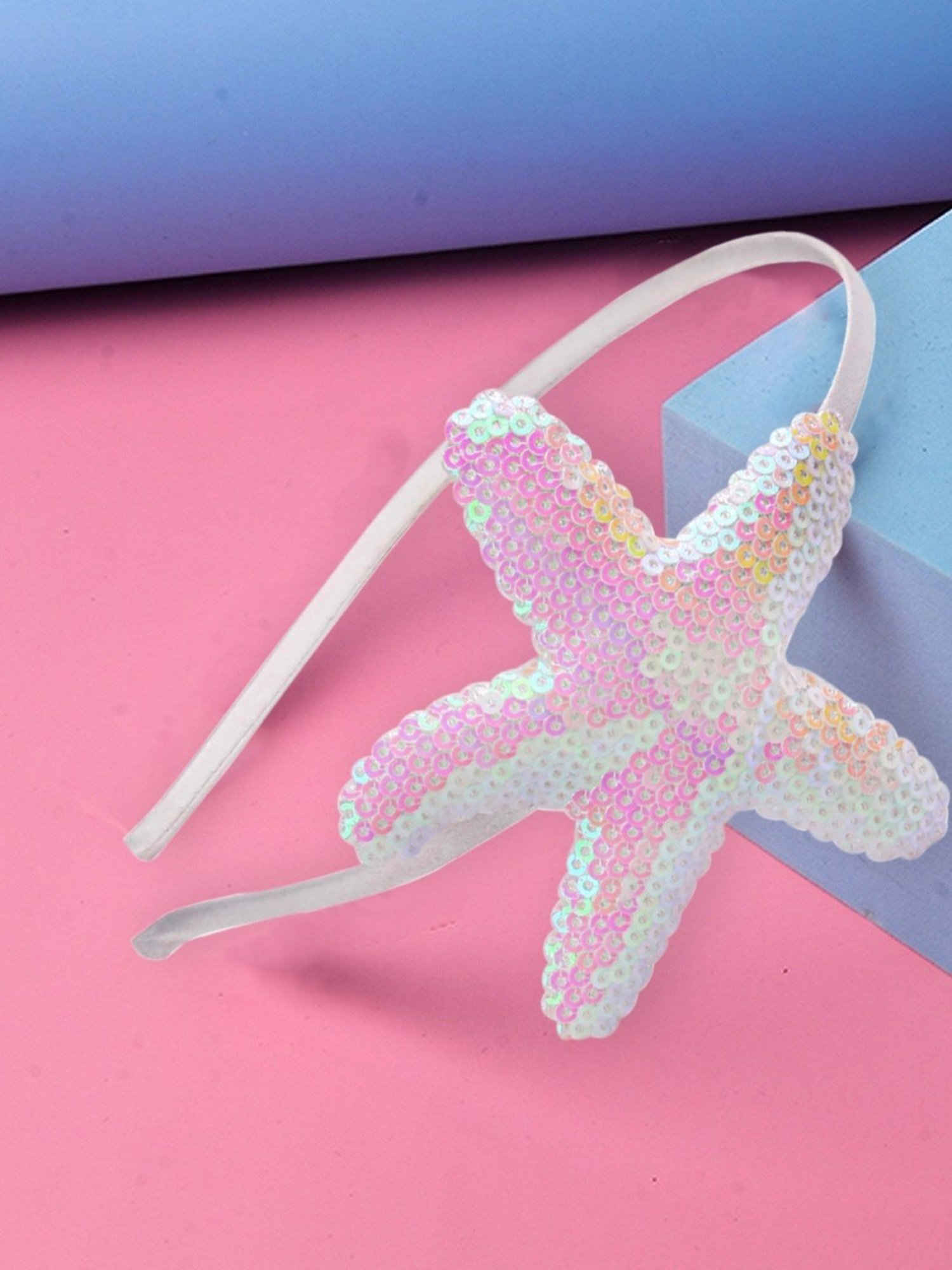 OOMPH White Pink Shimmer Sequence Starfish Hair Band