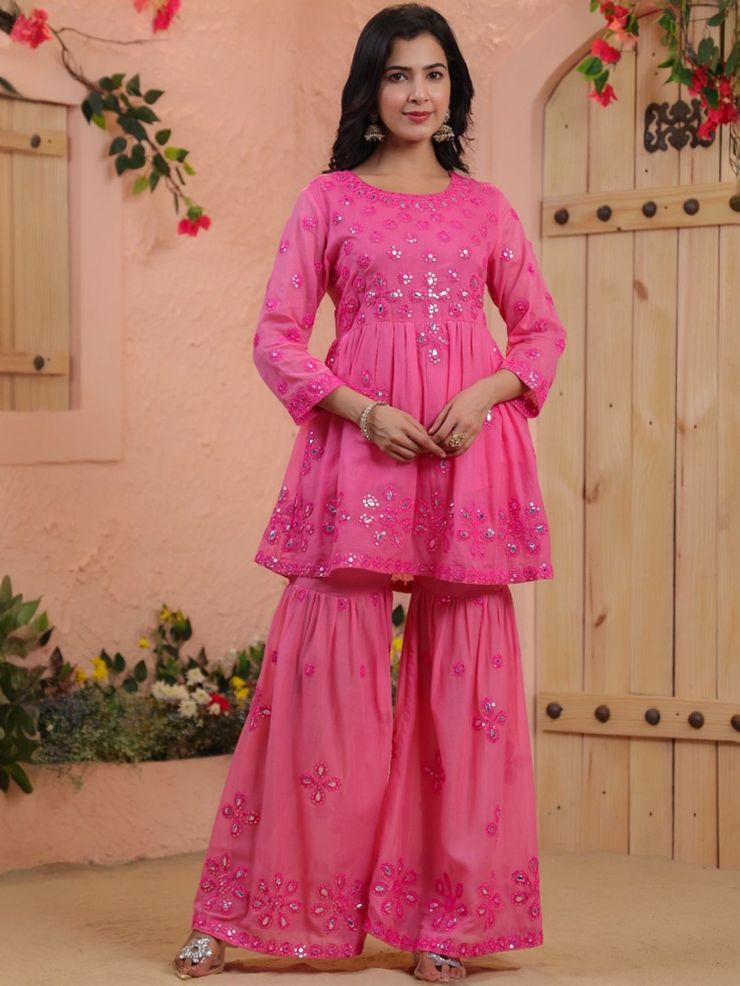 URBAN MYSTIC Black Rayon Embroidered Kurta & Sharara Set