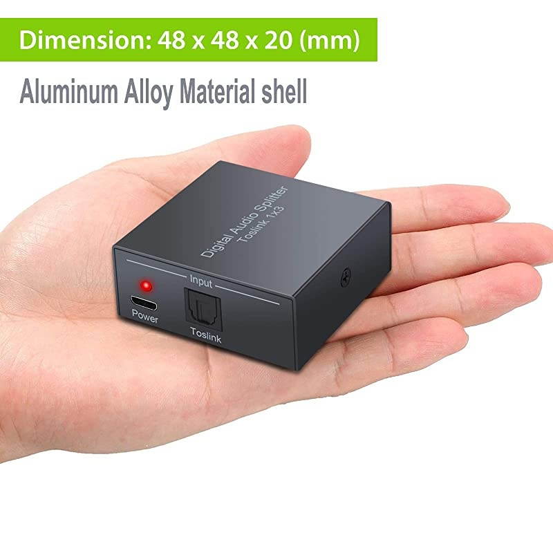 3 Port Toslink Splitter with 4pcs 6ft Optical Cable Digital Optical Audio Splitter Aluminum Alloy SPDIF Toslink Fiber Audio Splitter 1 in 3 Out Support DolbyAC3 DTS for PS3 DVD HDTV