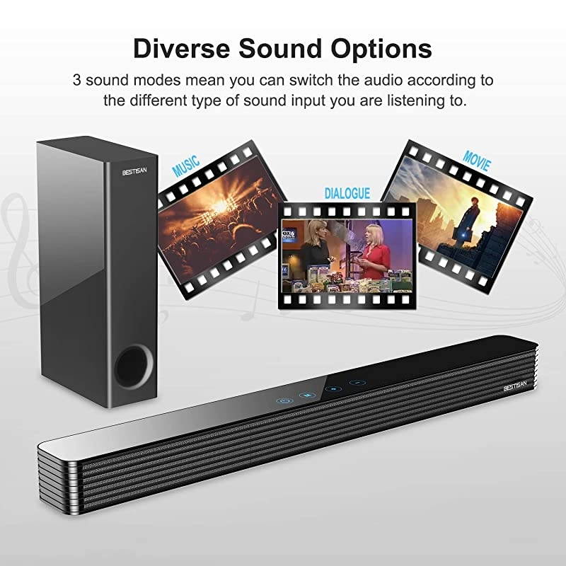 Sound Bar  TV Sound Bar with Wired Subwoofer 120W 21 Soundbar Wired Wireless Bluetooth 50 Speaker for TV 25 Inch OpticalAuxCoaxial Bass Adjustable Surround Sound for Home Theater
