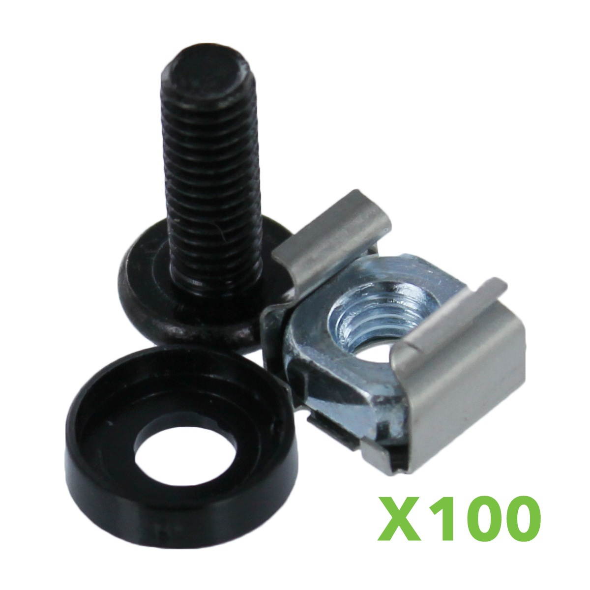 NavePoint M6 Cage Nuts & Screws for Server Shelves Cabinets - 100 Pk Rack Mount
