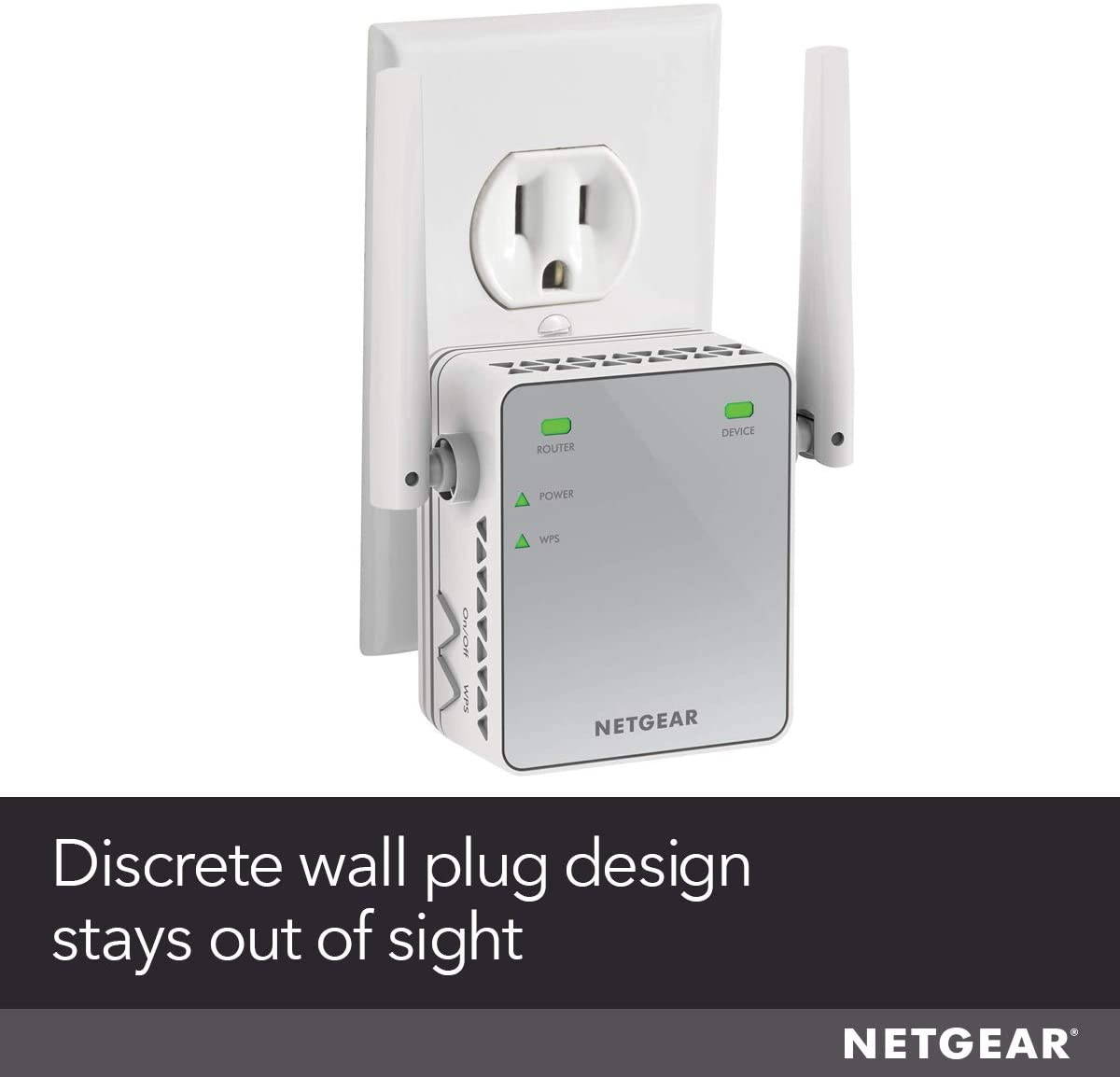 High Performance N300 WiFi Range Extender - NETGEAR 300Mbps Wireless Signal Booster & Wifi Repeater Coverage up to 800 sq.ft, WPS Function and WEP/WPA/WPA2 wireless security protocols