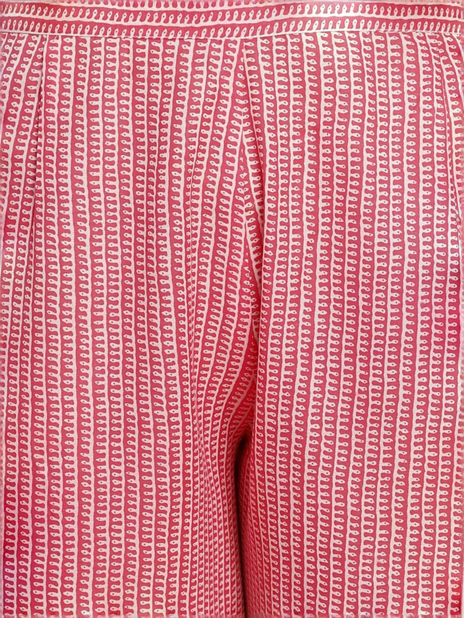 Skylee Pink Cotton Printed Kurta Pant Set With Dupatta