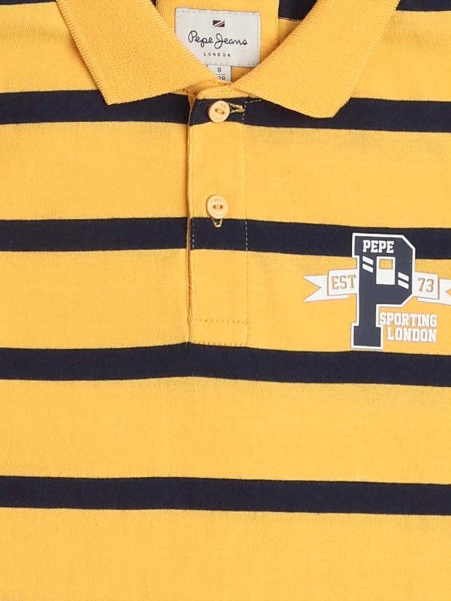 Pepe Jeans Kids Yellow Cotton Striped Full Sleeves Polo T-Shirt