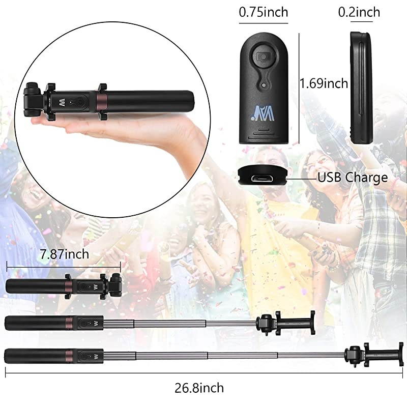 Bluetooth Selfie Stick Tripod, 41 Inch Extendable Phone Camera Tripod Stand with Wireless Remote, Selfie Stick Compatible for iPhone 11/11 Pro/X/XR/Xs Max/8/7s, Galaxy S10/S9/Note 8