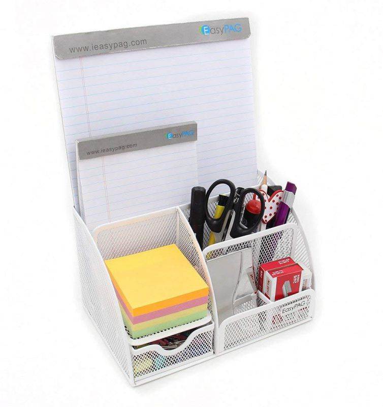 EasyPAG Mesh Desk Organizer 5 Compartments and 1 Slide Drawer,White